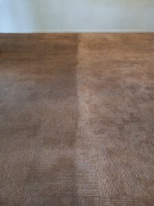 A carpet showing a clear before and after cleaning line by My Dad's Floor and Upholstery Cleaning in Sacramento, CA.
