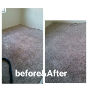 Before and after comparison of a professionally cleaned carpet by R & R Cleaning Services in Goose Creek, SC.