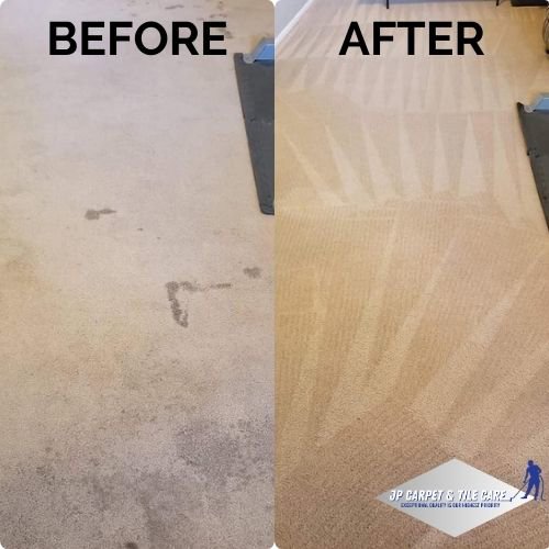 Before and after comparison of a residential carpet professionally cleaned by JP Carpet & Tile Care in Sherman Oaks, CA.