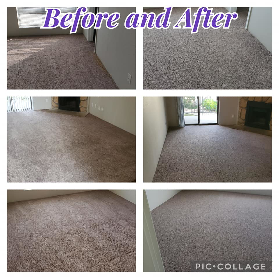 Before and after photos showing professional carpet cleaning and restoration by All Star Carpet Restoration and Cleaning in Midlothian, TX