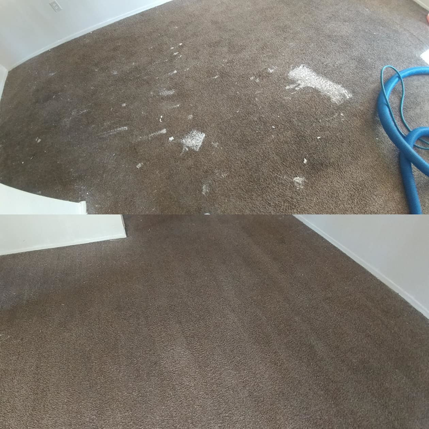 Before and after comparison of a dirty carpet transformed by ALL CLEAN America's cleaning service in Baton Rouge, LA.
