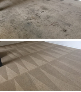 Before and after results of a professional carpet cleaning by Carpet Cleaning - American Way in Danbury, CT, showing a dirty carpet made spotless.