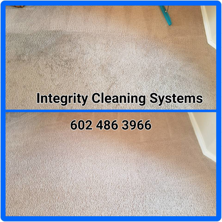 Before and after comparison of a professionally cleaned carpet by Integrity Cleaning Systems in Peoria, AZ