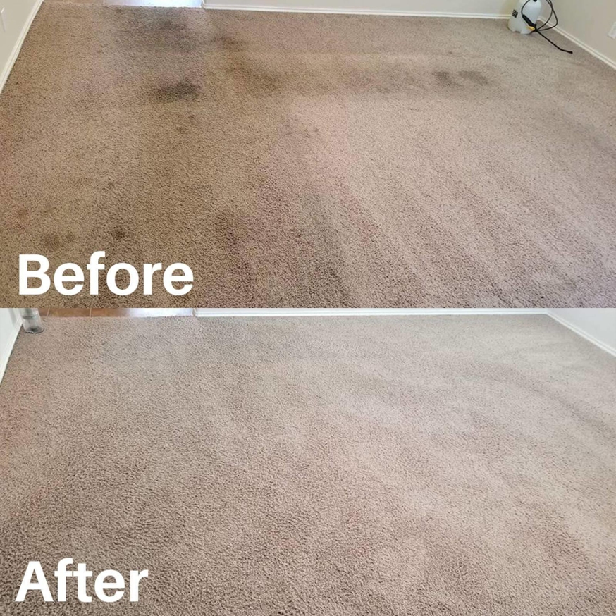 Before and after carpet cleaning results by Quick Dry Carpet Cleaning in Crown Point, IN, showing significant improvement.