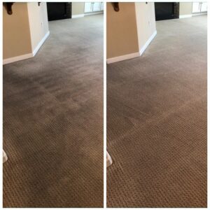 Before and after comparison of carpet cleaning by Revolution Carpet Cleaners in Chandler, AZ