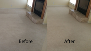 Before and after comparison of a professionally cleaned carpet by Xtreme Clean Restoration & Carpet Care in San Antonio, TX
