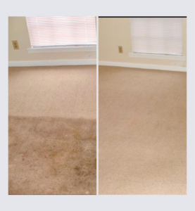 Before and after comparison of a carpet cleaning job by Xtreme Klene Carpet & Upholstery Cleaning in Montgomery, AL.