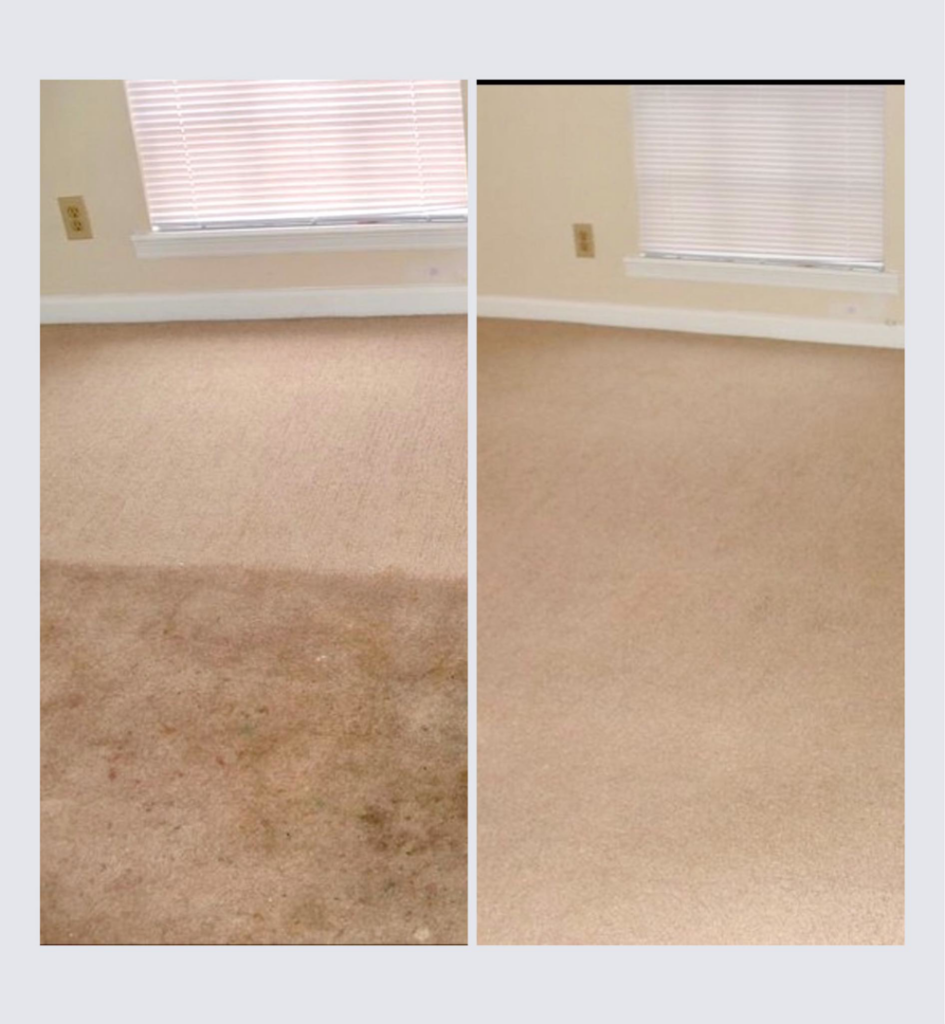 Before and after comparison of a carpet cleaning job by Xtreme Klene Carpet & Upholstery Cleaning in Montgomery, AL.
