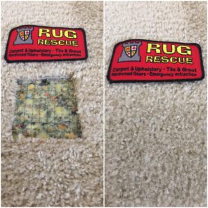Before and after comparison of a carpet patch repair by Rug Rescue Carpet & Upholstery Cleaning in Puyallup, WA.