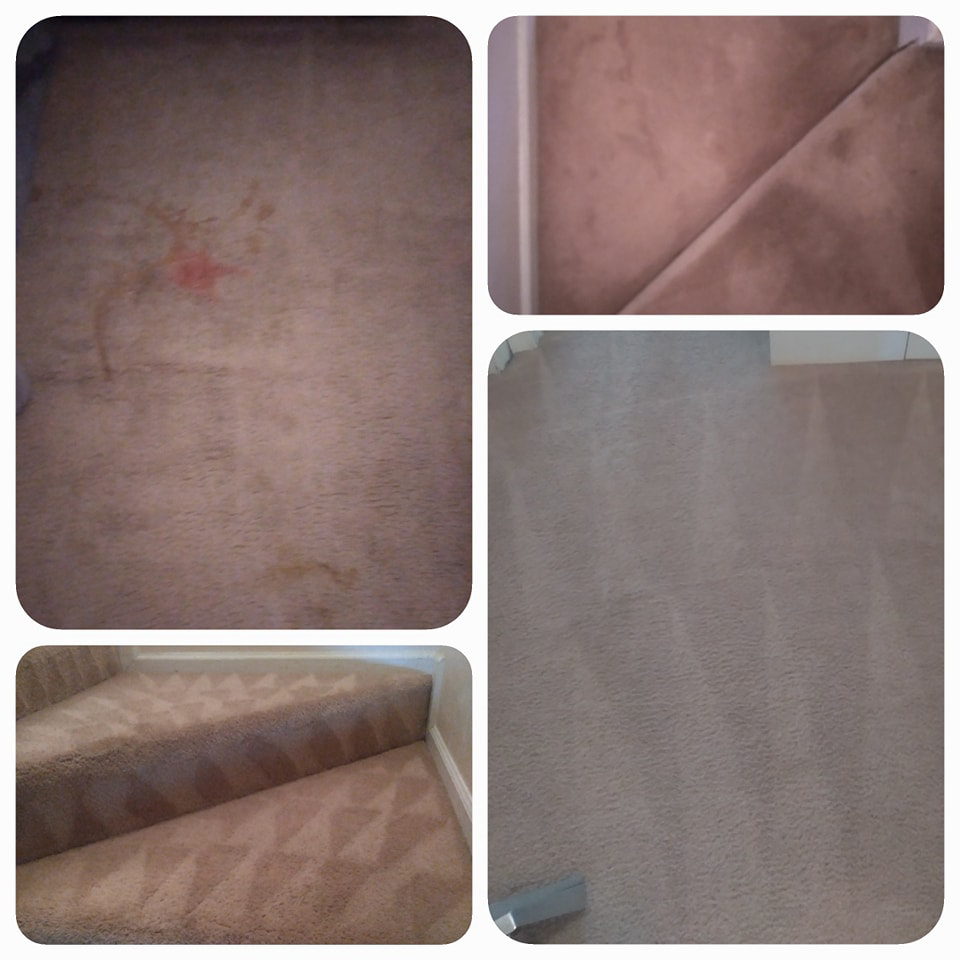Before and after shots of carpet stain removal and cleaning by Clear Vision Carpet & Floor Care, Inc. in Newnan, GA.
