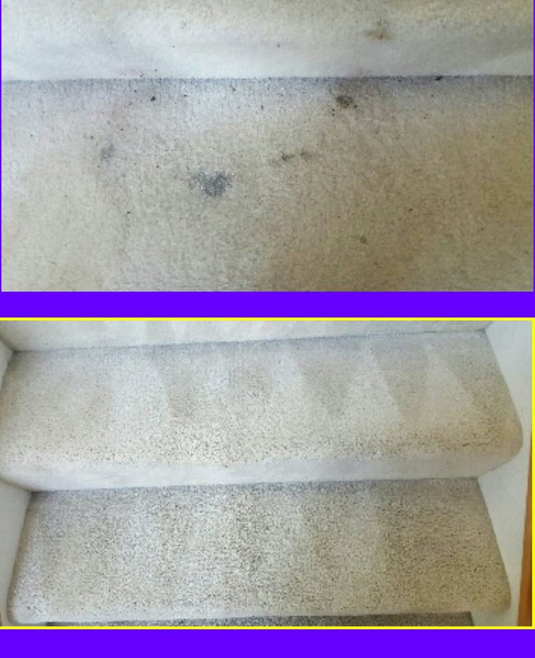 Before and after professional carpet cleaning of stairs by Richmond Kwik Dry Total Cleaning in Richmond, VA