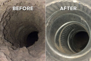 A before and after comparison showcasing a thoroughly cleaned air duct interior by Duct Dudes in Scottsdale, AZ.