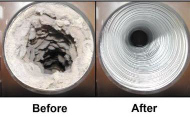Before and after comparison of a dirty flue cleaned by Flathead Janitorial Restoration & Cleaning in Kalispell, MT
