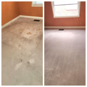 Before and after comparison of a hallway carpet cleaned by Spots Away Carpet Cleaning in Montgomery, AL