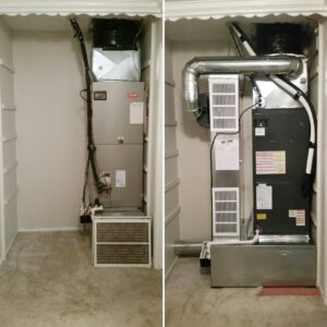 Before and after photos of a new HVAC system installation by McCarthy's One Hour Heating & Air Conditioning in Omaha, NE.