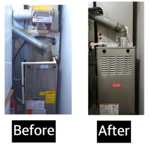Before and after comparison of an indoor furnace replacement by Ambiaire in Lakewood, NJ