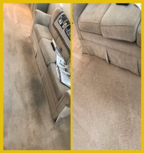 Before and after photos of a living room carpet cleaning service by Sure Clean Professionals in Port St. Lucie, FL