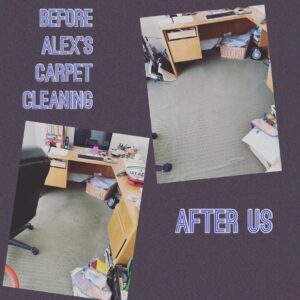 Before and after comparison of an office carpet cleaned by Alex's Carpet Cleaning in Omaha, NE.