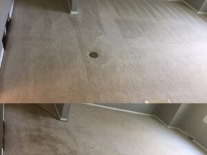 Before and after comparison of professional carpet cleaning services by Eco-Cleaning Services in Portland, OR.