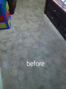 Before shot of a heavily stained carpet for Residential Carpet Cleaning service in Bakersfield, CA.