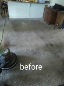 Before shot of a dirty carpet with a cleaning machine for Residential Carpet Cleaning in Bakersfield, CA.