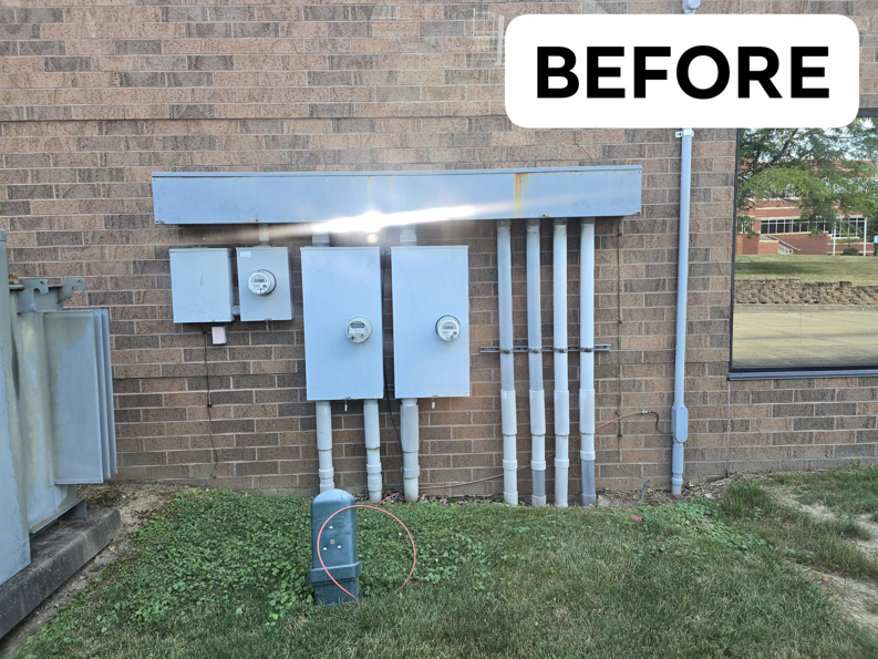 Before an outdoor electrical panel upgrade by Monty Enterprises in Canton, OH.