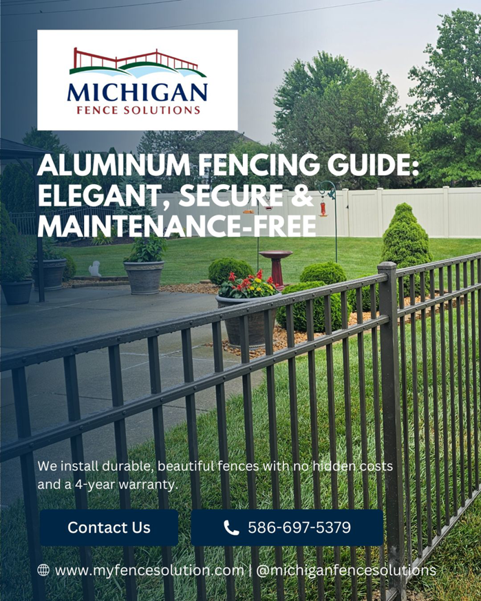 A black aluminum fence installed in a residential yard by Michigan Fence Solutions in Macomb, MI.