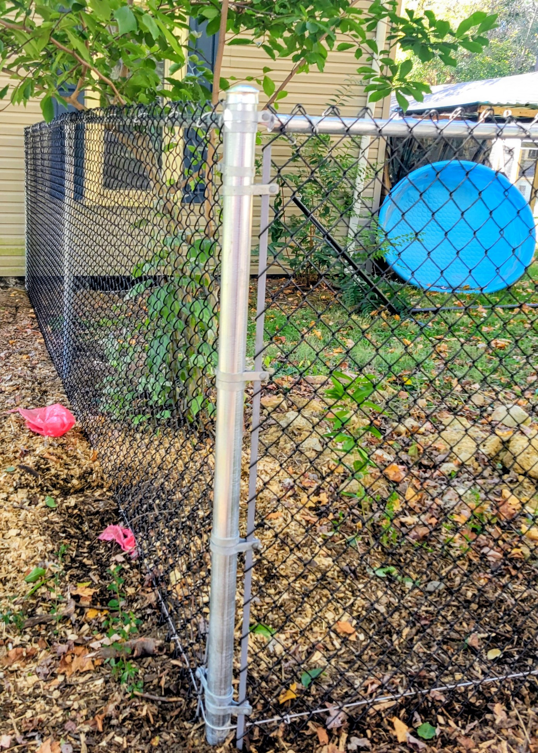 A black chain-link fence installed around a residential property by B&L Fence Co in Youngstown, OH.