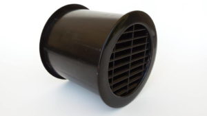 A close-up of a black HVAC vent grille, a key component for ventilation systems by ABD Creative Solutions in Caldwell, ID.