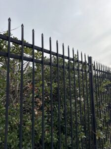 A tall black ornamental iron fence with pointed tops, installed by Dallas Fence in Dallas, TX.