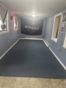 Blue carpet recently installed in a residential room by WCW Carpet Warehouse in Bennington, VT