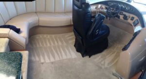Carpet cleaning in progress inside a boat or yacht, showing cleaning lines by Tex A Clean Carpet Care in League City, TX.