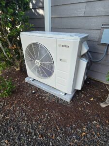 Outdoor Bosch heat pump condenser unit installed by HVAC Ministries LLC in Salem, OR