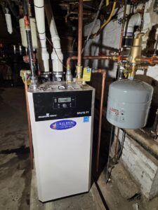 A Bradford White Brute FT boiler system with copper piping installed by KO HVAC Heating & Cooling in Kingston, PA.