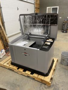 New Briggs & Stratton generator on a pallet ready for installation by J C Electric & Solar in Lewiston, ID