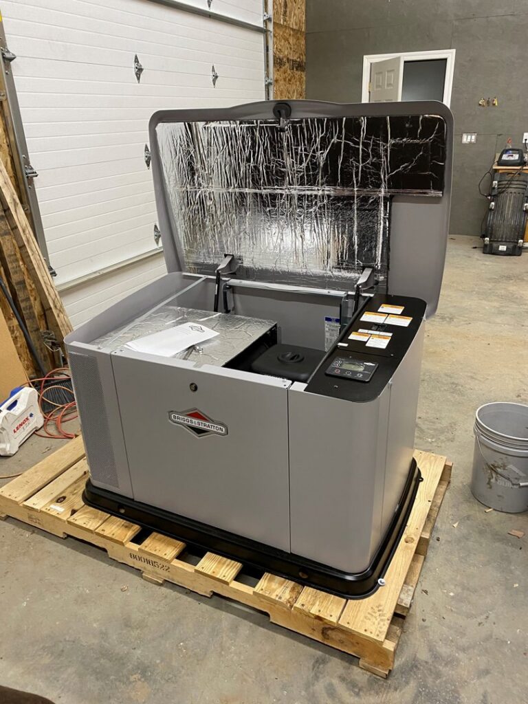 New Briggs & Stratton generator on a pallet ready for installation by J C Electric & Solar in Lewiston, ID