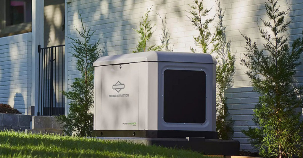 A newly installed Briggs & Stratton standby generator outside a home by Braco Generators in O'Fallon, MO