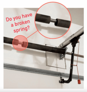 Close-up of a broken garage door spring, a common repair service by Overhead Door Company of the Great Plains in Lawton, OK.