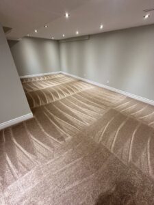 Brown patterned carpet with visible cleaning marks, cleaned by PROlific Cleaning Services LLC in Indianapolis, IN.