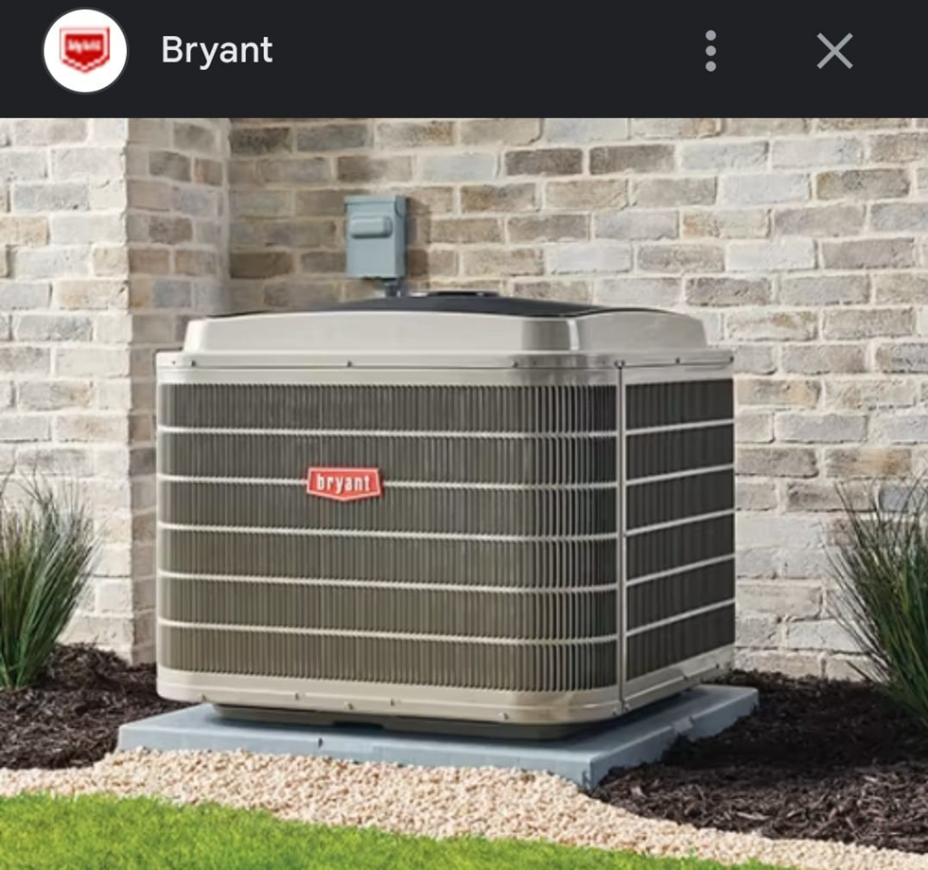 A Bryant HVAC condenser unit installed outside a home, provided by Brandon Hvac Services in Greenville, MS.