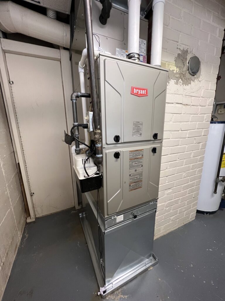 A newly installed Bryant HVAC furnace unit by Stivers Heating & Air Conditioning Inc. in Louisville, KY
