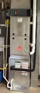 A close-up of a Bryant indoor furnace and air handler unit installed by Gagles Heating in Salem, OR.
