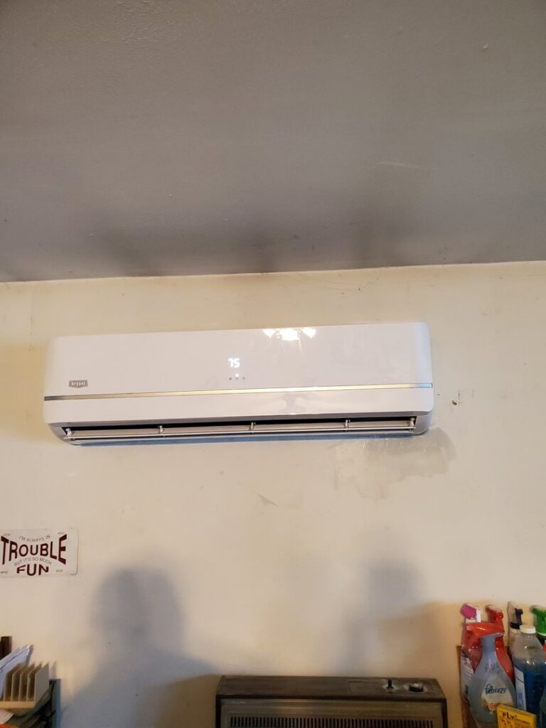 A Bryant mini-split indoor unit installed on a wall by T. D'Albora Heating and Cooling in Erie, PA.