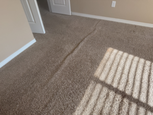 A buckled carpet needing repair or stretching, a service offered by Believe That Carpets & Upholstery Cleaning in Colorado Springs, CO.