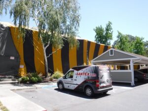 A building tented for fumigation by Aantex Pest Control Norcal in Sacramento, CA.