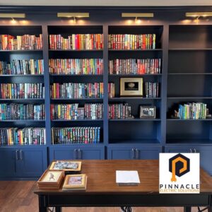 Built-in bookshelf lighting installation by Pinnacle Electric Solutions in Port St. Lucie, FL.
