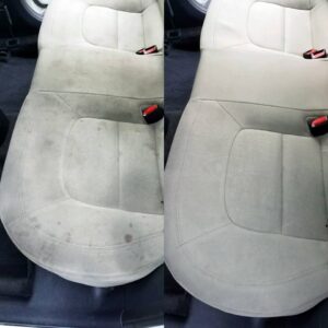 Before and after comparison of car seat upholstery cleaning by Captain Steamer in Cape Coral, FL.