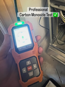 A technician performs a professional carbon monoxide test on an HVAC unit for Rite Way Heating, Cooling & Plumbing of Phoenix, AZ.
