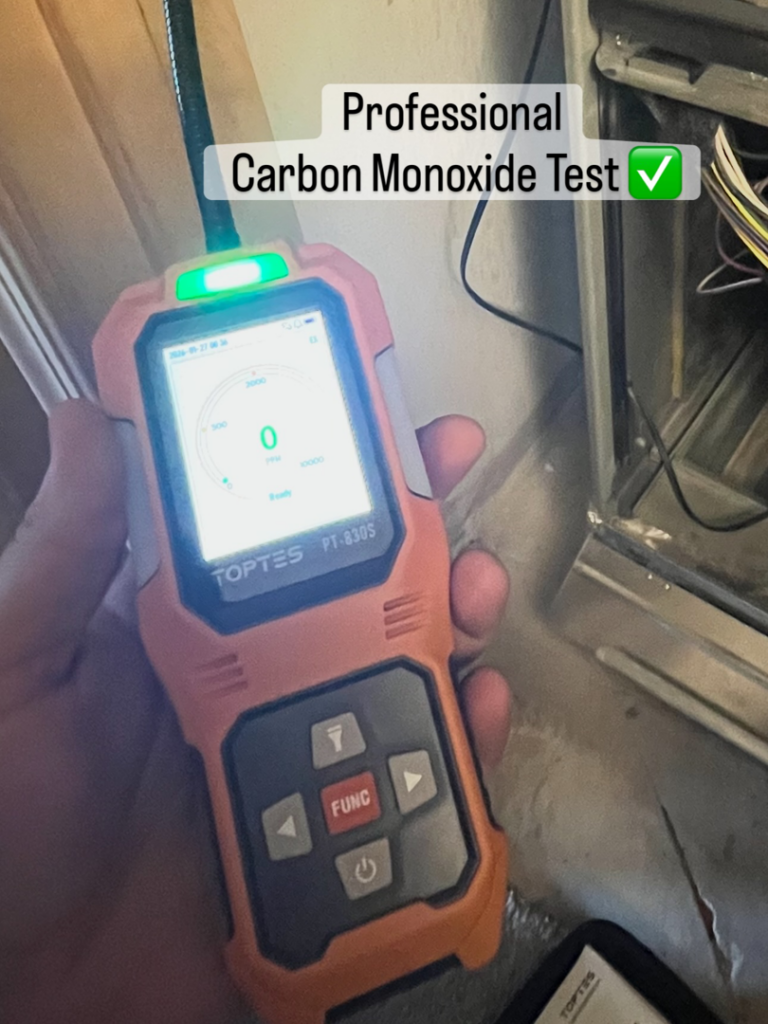A technician performs a professional carbon monoxide test on an HVAC unit for Rite Way Heating, Cooling & Plumbing of Phoenix, AZ.