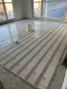 Carbonic Heat radiant floor heating system being installed in a home in Lake Hopatcong, NJ